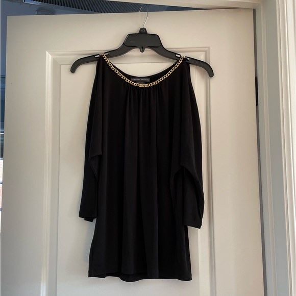 Chelsea & Theodore Tops - Black women’s top with gold neckline